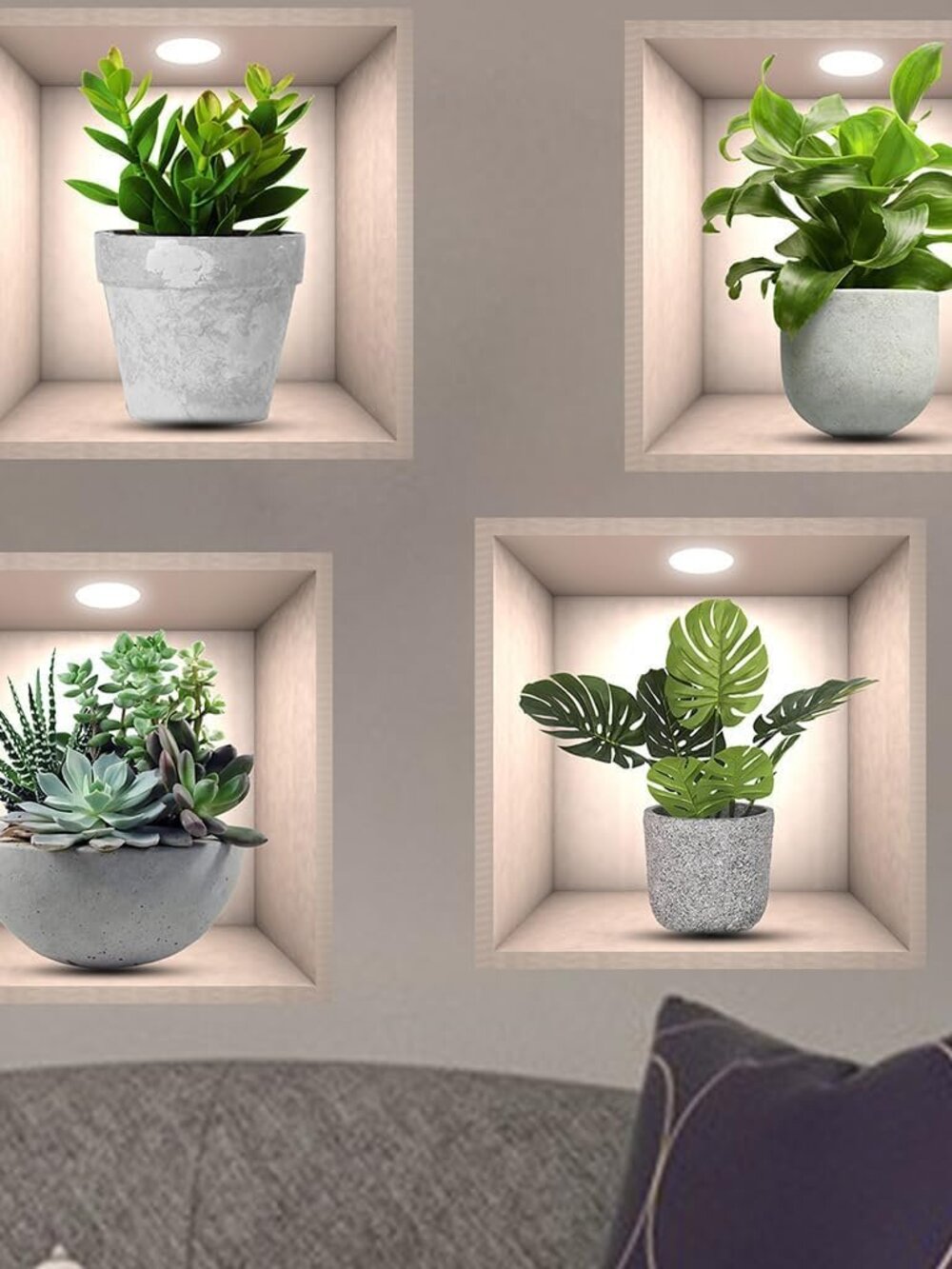4 Pack 3D Green Plants Wall Stickers Botanical Plants Wall Decals for Bedroom Li